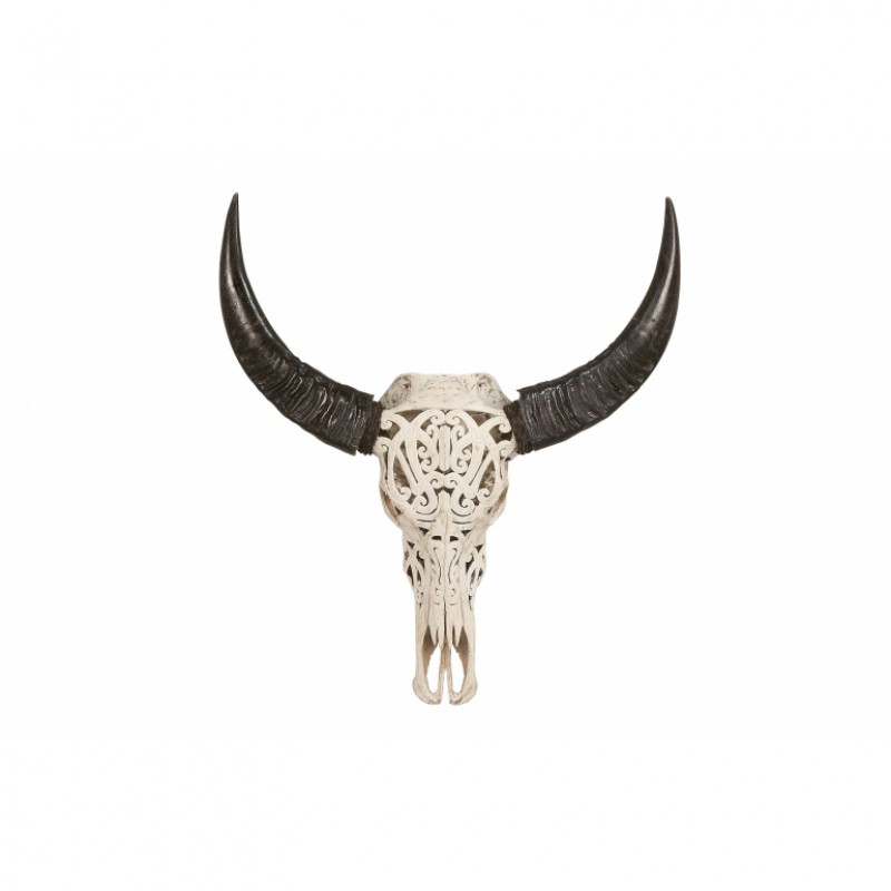 BUFFALO SKULL WITH CARVING       - DECOR ITEMS